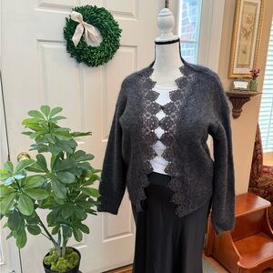 House of Harlow 1960 Wool and Lace Cardigan in Charcoal Gray